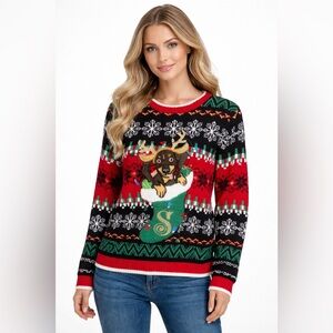 33 Degrees Christmas Sweater Dachshund Reindeer Holiday Knit Festive size M new